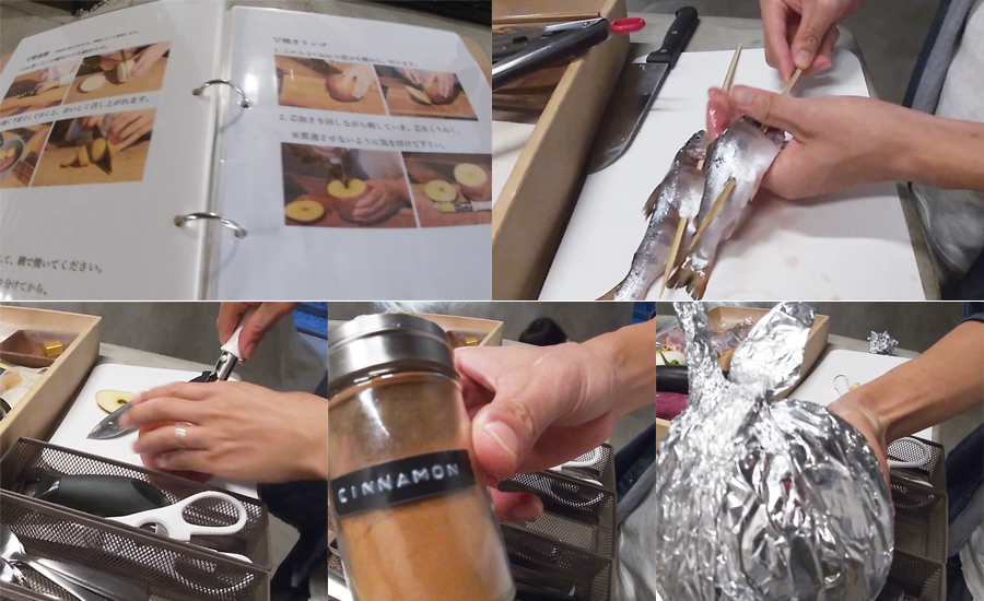 魚の串の挿し方や焼きリンゴの準備の仕方などもマニュアルを用意してくれているので簡単でした