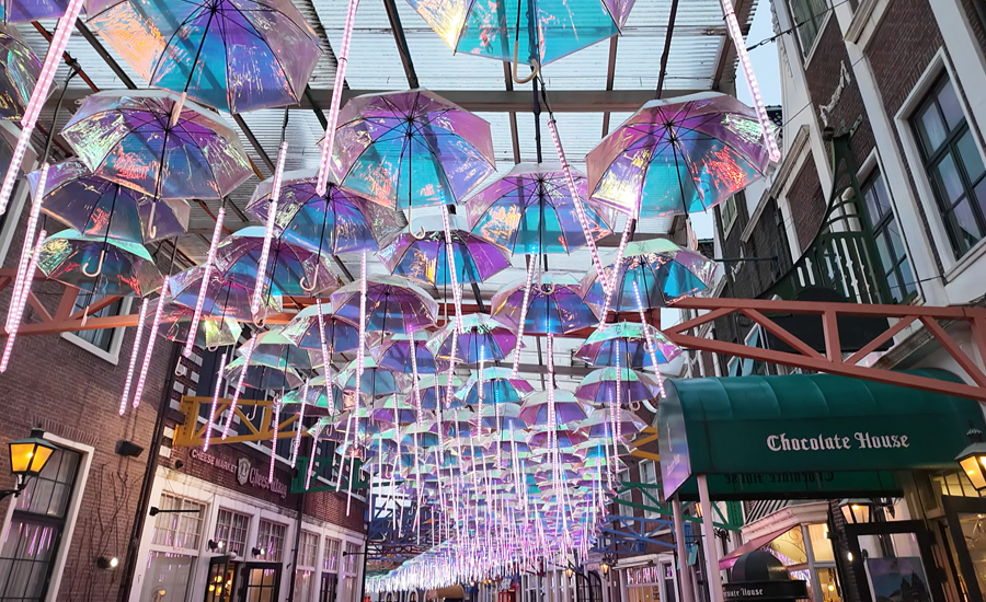 昼間でも700本のオーロラ傘が太陽に反射してキラキラ綺麗だった1