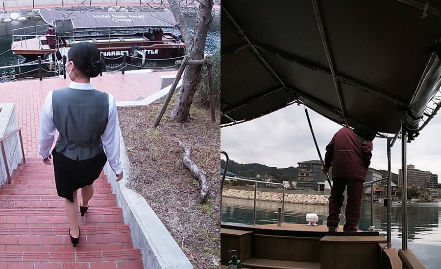 ホテルまではヴィラのすぐ横に流れている川を使って舟で送迎をしてくれます