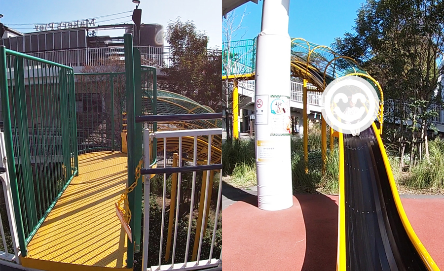 駐車場とつながっている高架の下りに滑り台