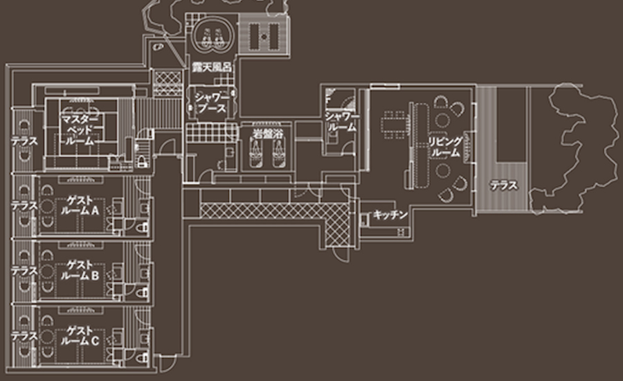 最大8名泊まれるヴィラは４LDKの360平米という広さ