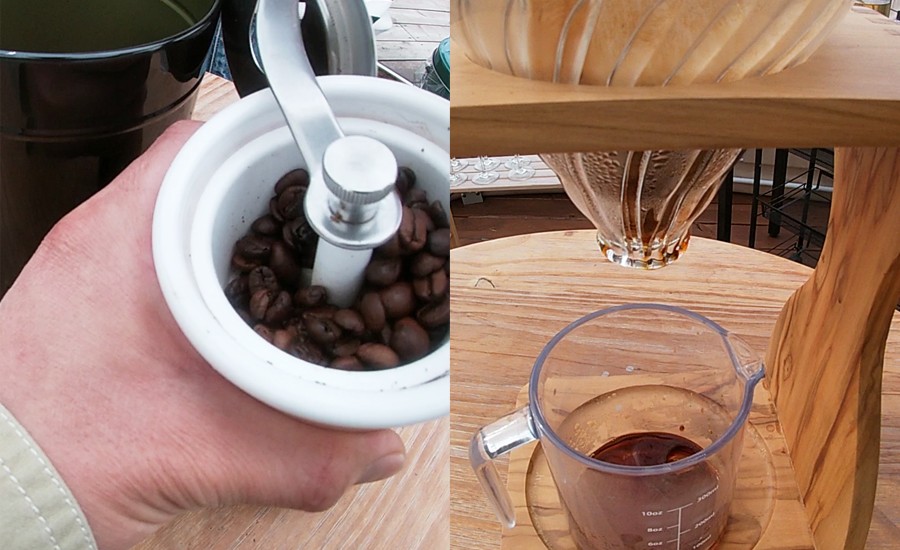 朝は自分で挽いたコーヒーが飲めます