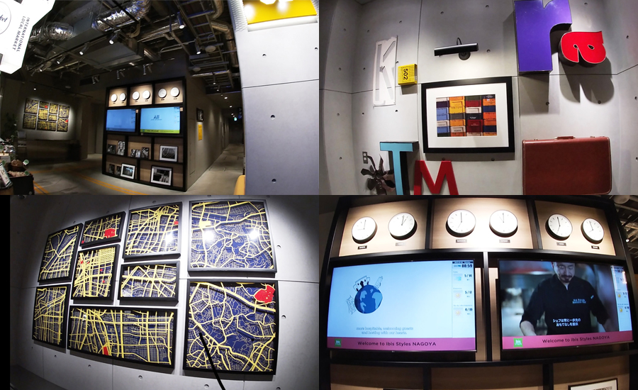 海外からのお客さんも多く、世界の時刻に合わされた時計や壁に施されたデザインもオシャレでカッコいい雰囲気になっています