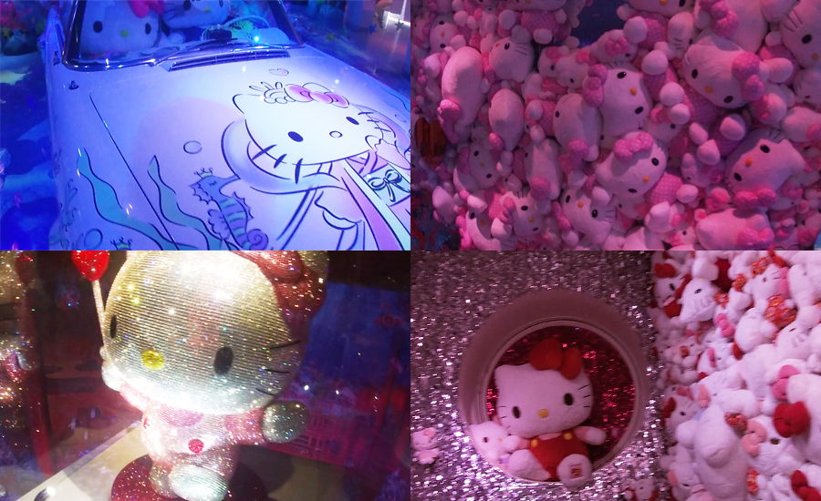 壁一面のキティちゃんやスワロフスキーのキラキラのキティちゃんなど