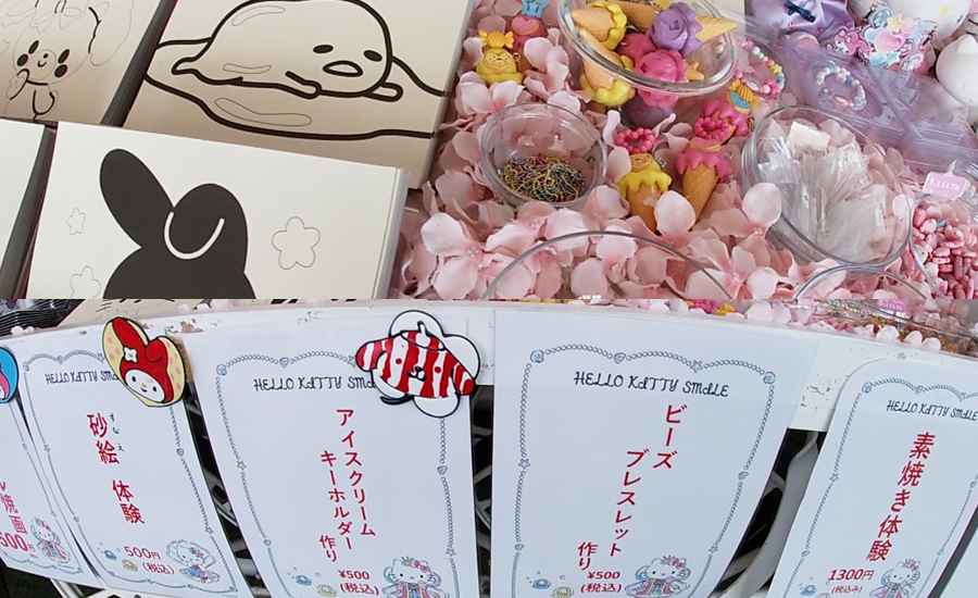 キティちゃんの素焼き体験や、ビーズブレスレット作り、アイスクリームキーホルダー作りなど様々