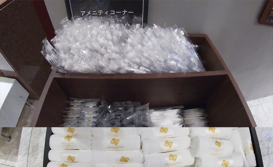 歯ブラシなど一部、フロント前で自由に部屋に持っていけるようになっている物もあります