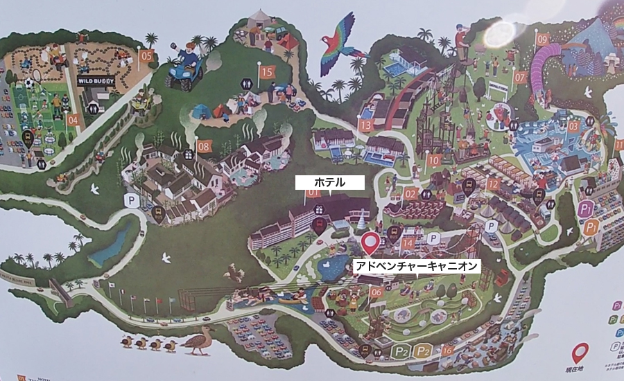 公式ホテル、ザ・パヴォーネから1番近いのはアドベンチャー・キャニオンのエリア