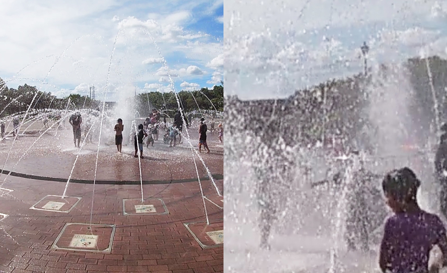 噴水の終わるフィナーレはすごい量の水が放水されて中央にいる子供たちの姿が見えなくなるほどです！