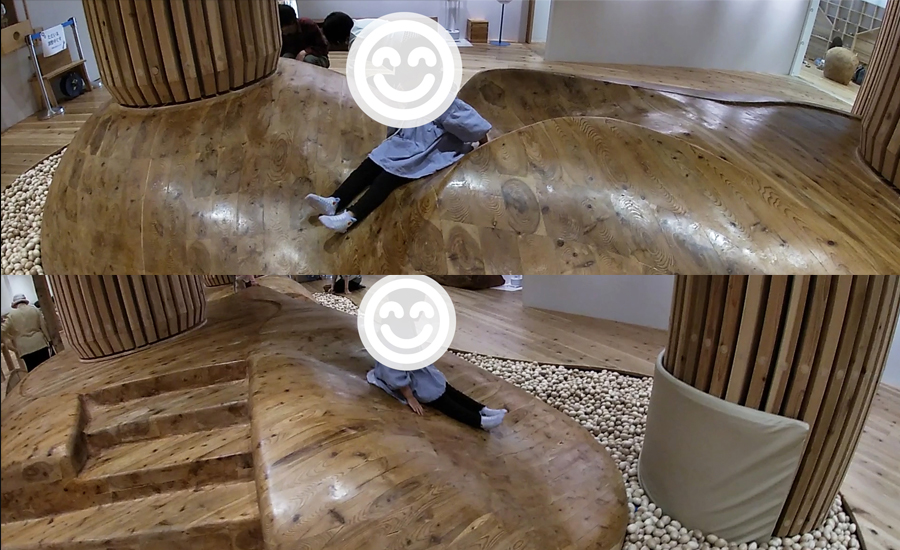 どこを滑ってもいいようになっているらしく、大人が滑ると結構スピードが出ます