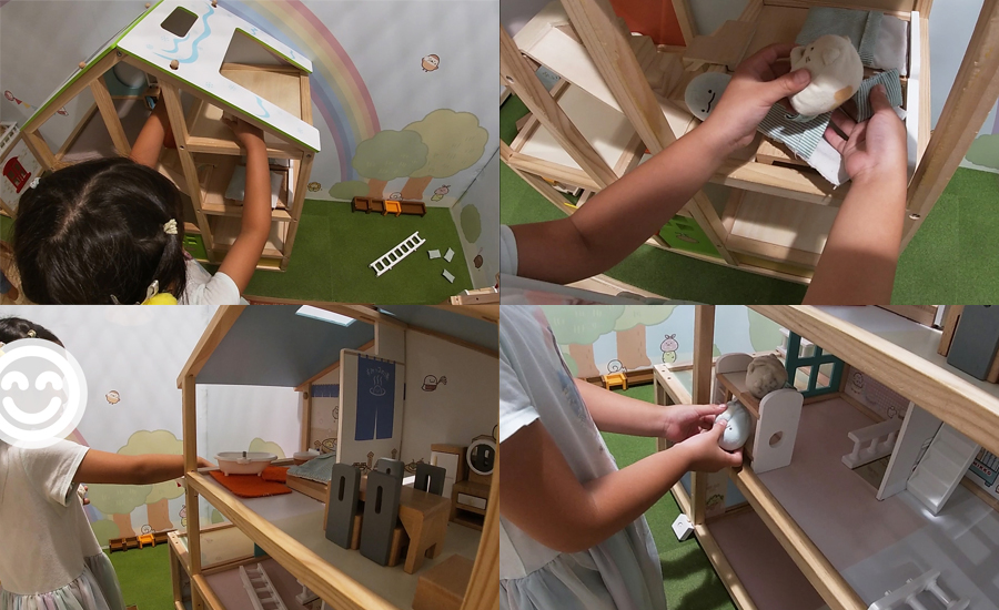 このキャラクターのぬいぐるみは施設内にミニチュアのドールハウスがあるので、そこでおままごととして遊ぶことができます