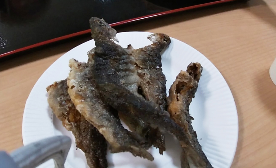 釣れた子マスは食堂で唐揚げにしてもらえます