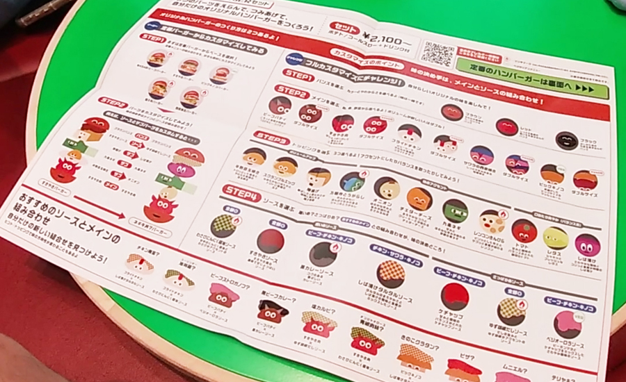 バンズ自体もブラウン、レッド、ブラックの3種類から選べたり、最大27万通りものハンバーガーが出来上がるみたいです