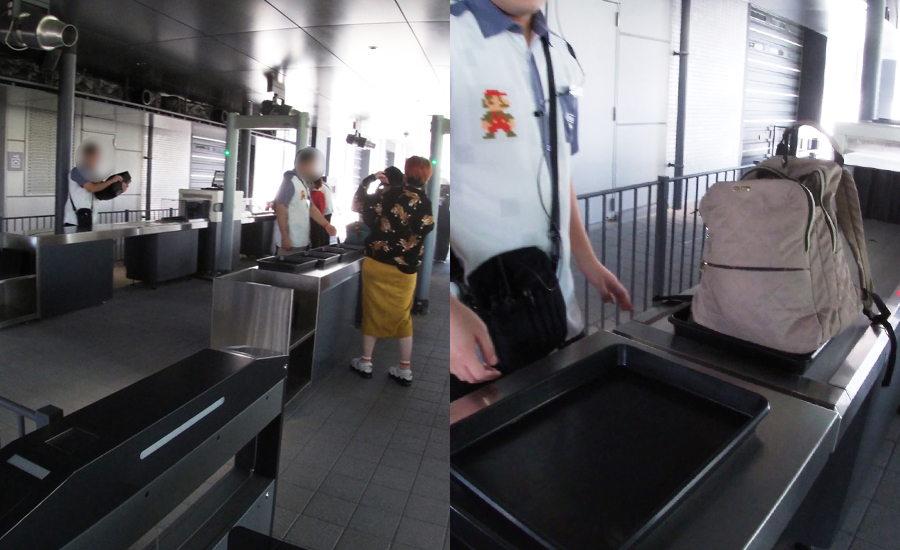 入場ゲートは空港並みに荷物チェックがされます
