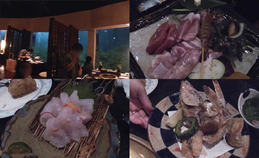 「海風(うみかじ)」は店内の壁一面が水槽になっていて、食事をしながら沖縄の魚たちを眺めることが出来ます