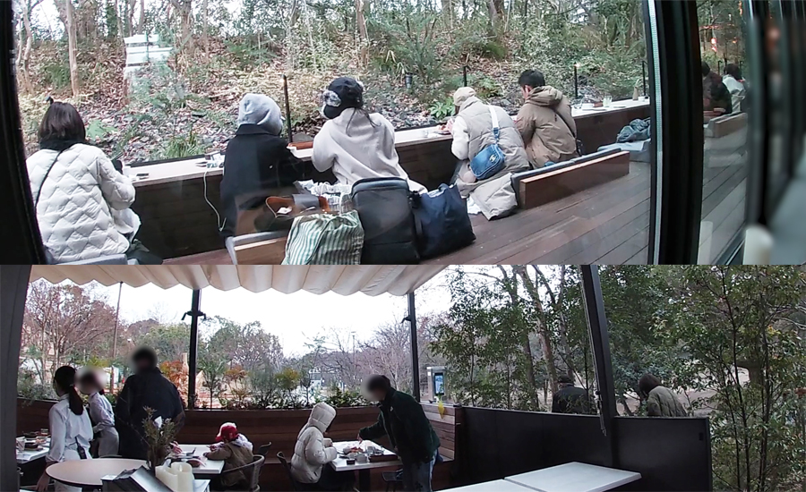 正面と裏側にテイストの違うテラス席があります