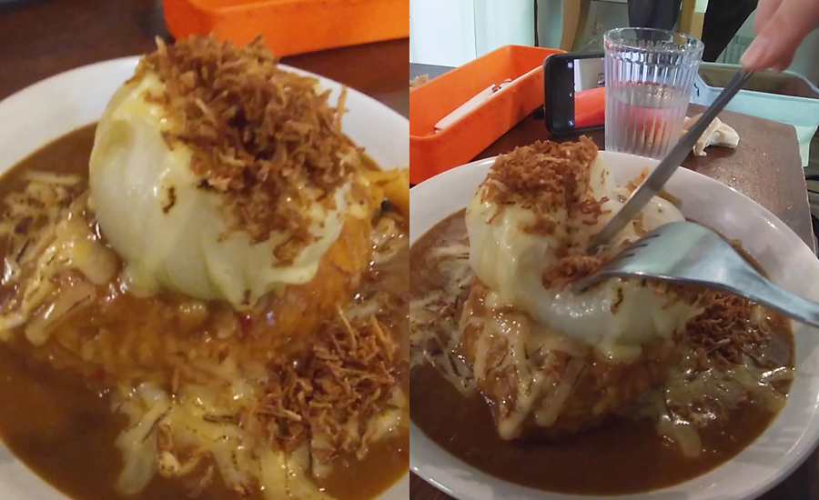 インパクト抜群の淡路島の玉ねぎが丸ごと乗ったカレーライス