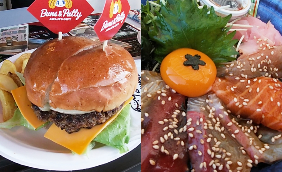 海鮮丼や淡路島牛バーガーなどを食べました