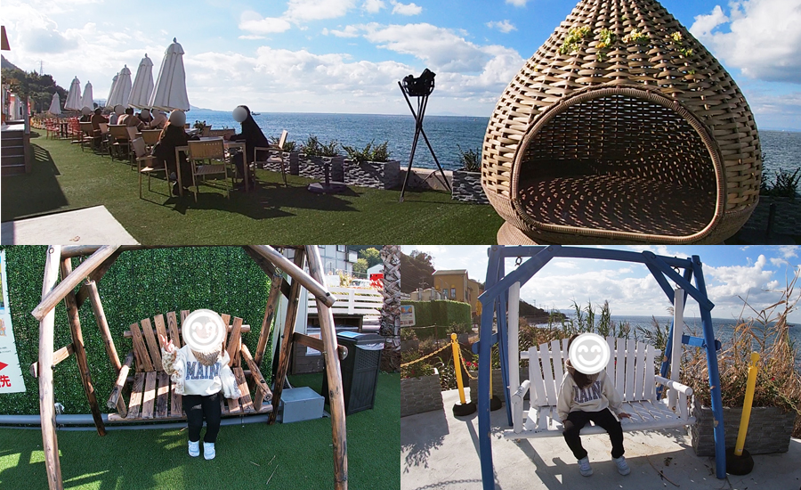 オーシャンビューの絶景を背景に写真の撮れるフォトスポットも多数