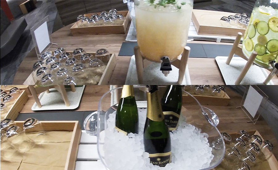 ロビーにあるグランドテーブルではフリードリンクのサービス